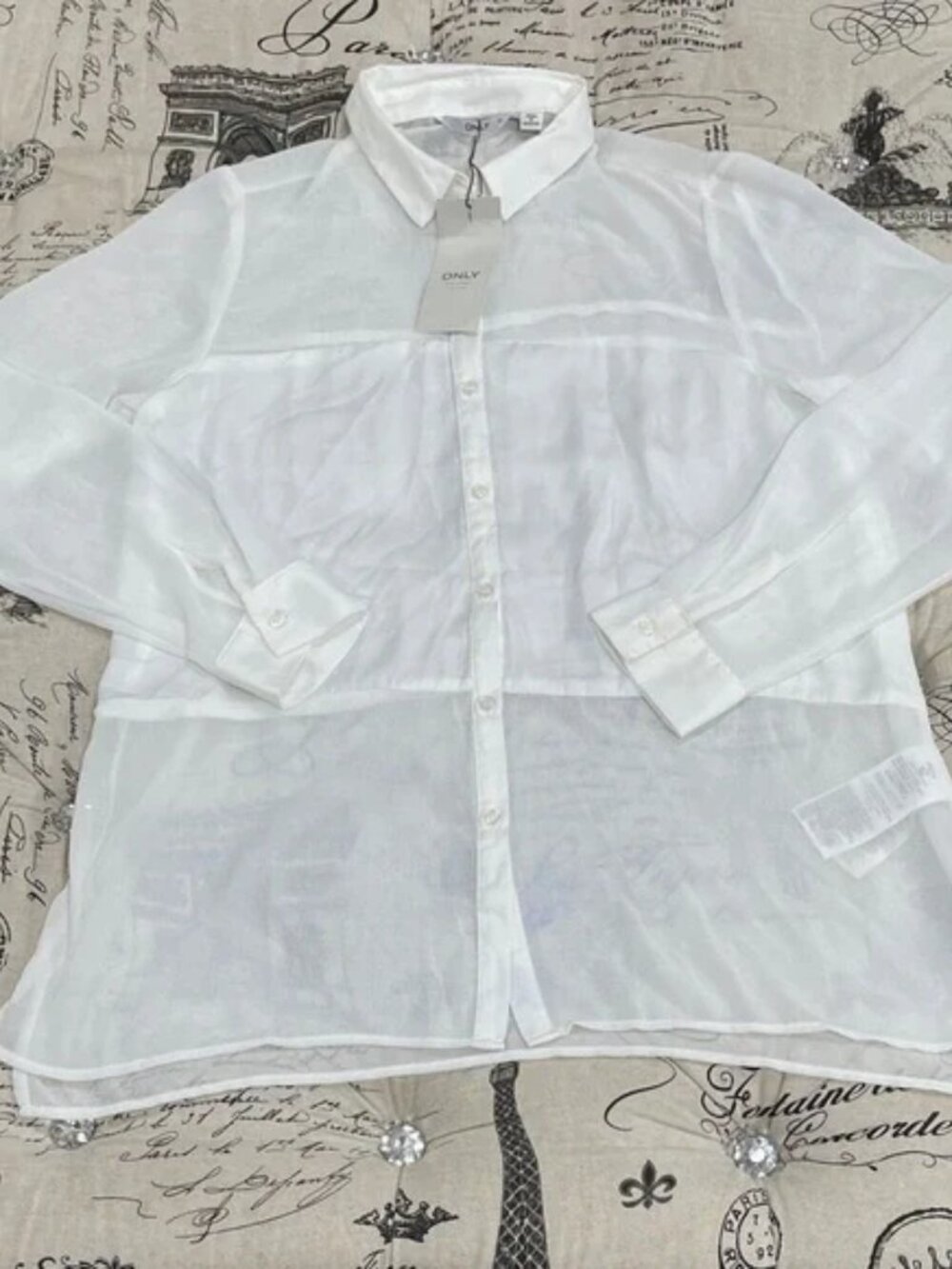 Only Women Sheer Long Sleeve Button-Up Blouse - Picture 2 of 15